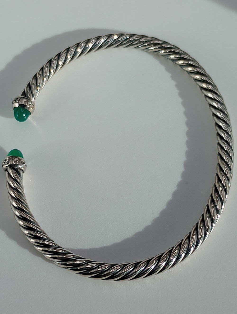 David Yurman Cable Flex Sterling Silver with Diamonds and Green Onyx 4mm - Picture 2 of 6
